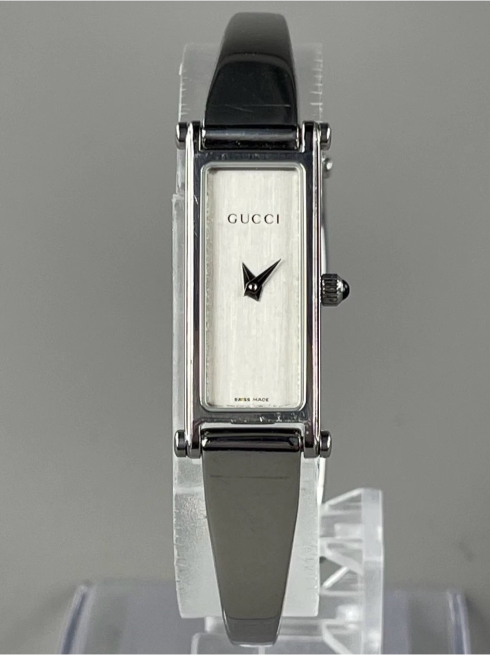 Gucci Women's Black and Silver Rectangular Bangle Watch